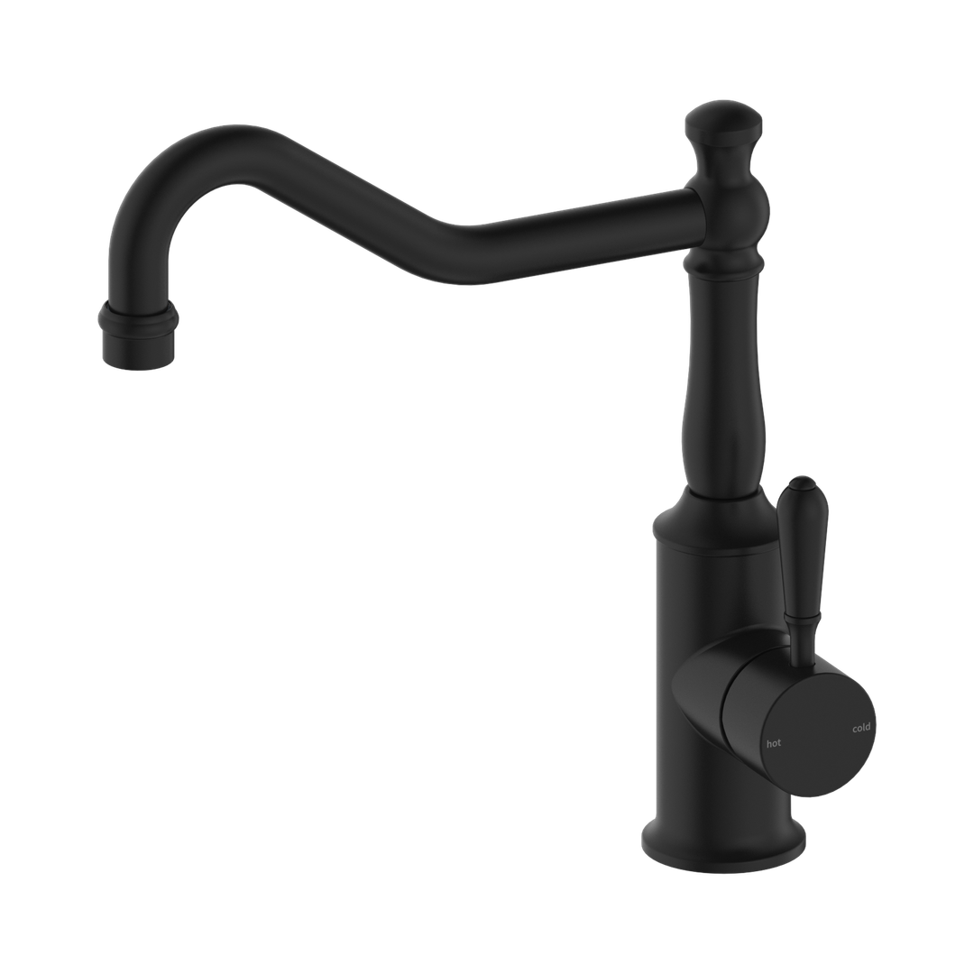 Nero York Kitchen Mixer Hook Spout With Metal Lever - Matte Black