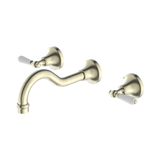 Nero York Wall Basin Set With White Porcelain Lever Aged Brass