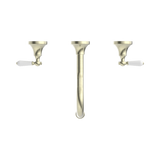 Nero York Wall Basin Set With White Porcelain Lever Aged Brass