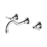 Nero York Wall Basin Set With White Porcelain Lever - Chrome