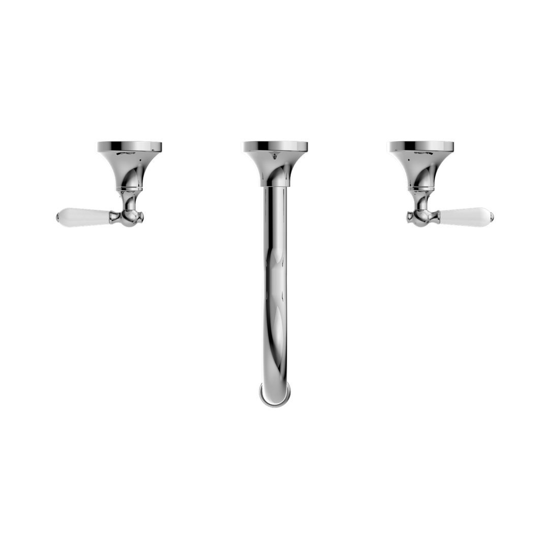 Nero York Wall Basin Set With White Porcelain Lever - Chrome