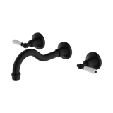 Nero York Wall Basin Set With White Porcelain Lever - Matte Black