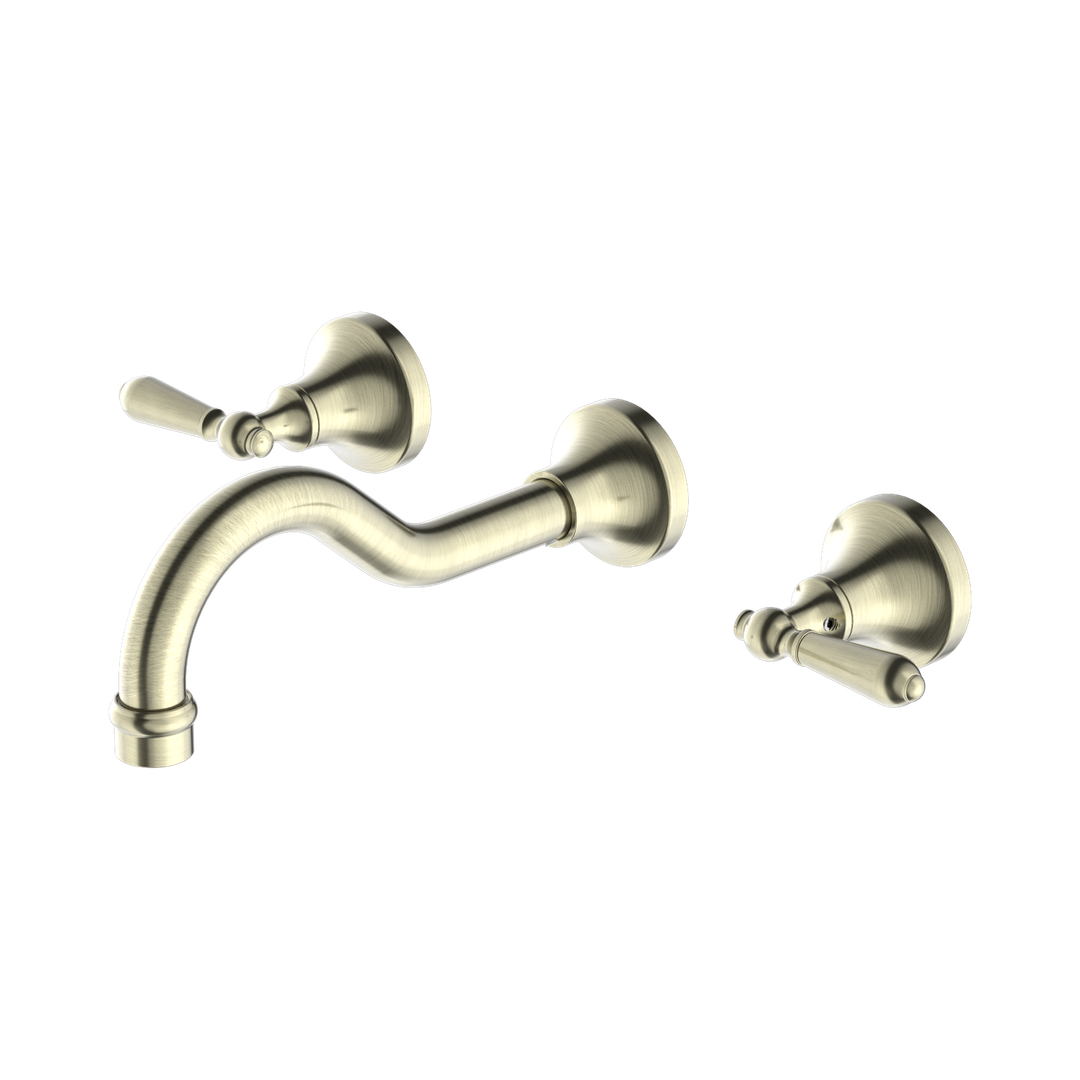Nero York Wall Basin Set With Metal Lever - Aged Brass