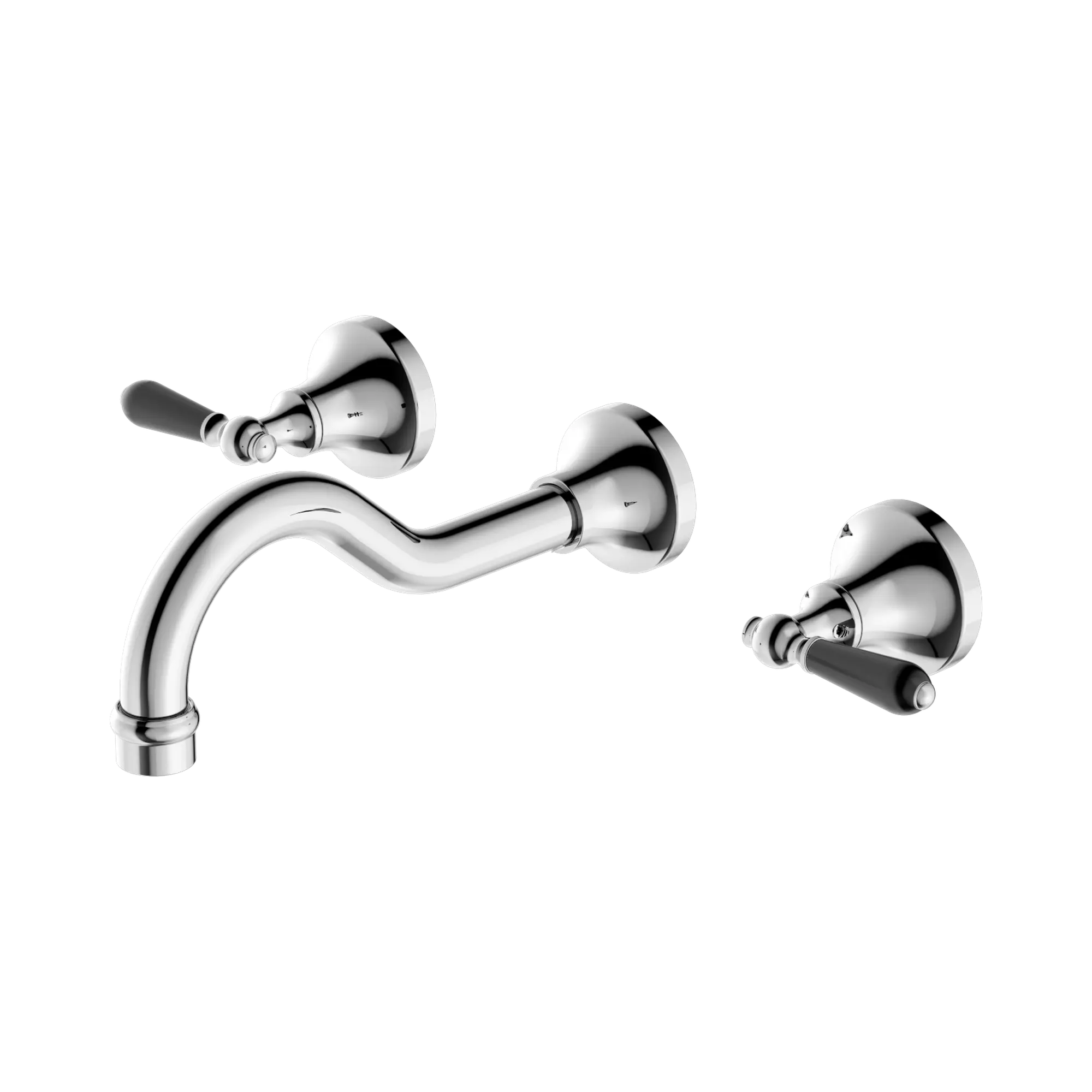 Nero York Wall Basin Set With Black Porcelain Lever - Chrome