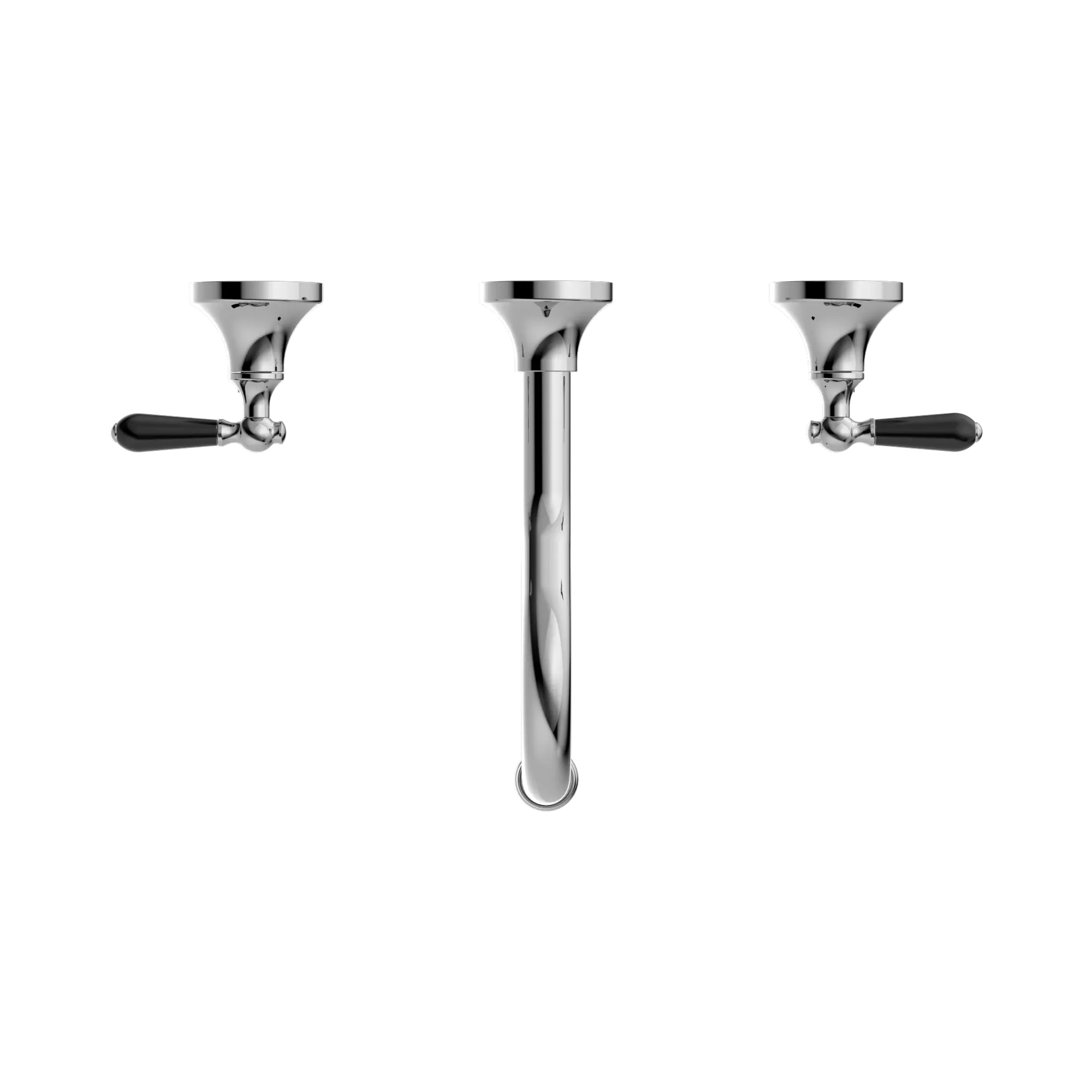 Nero York Wall Basin Set With Black Porcelain Lever - Chrome