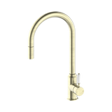 Nero York Pull Out Sink Mixer & Vegie Spray Function C/W White Porcelain Lever - Aged Brass