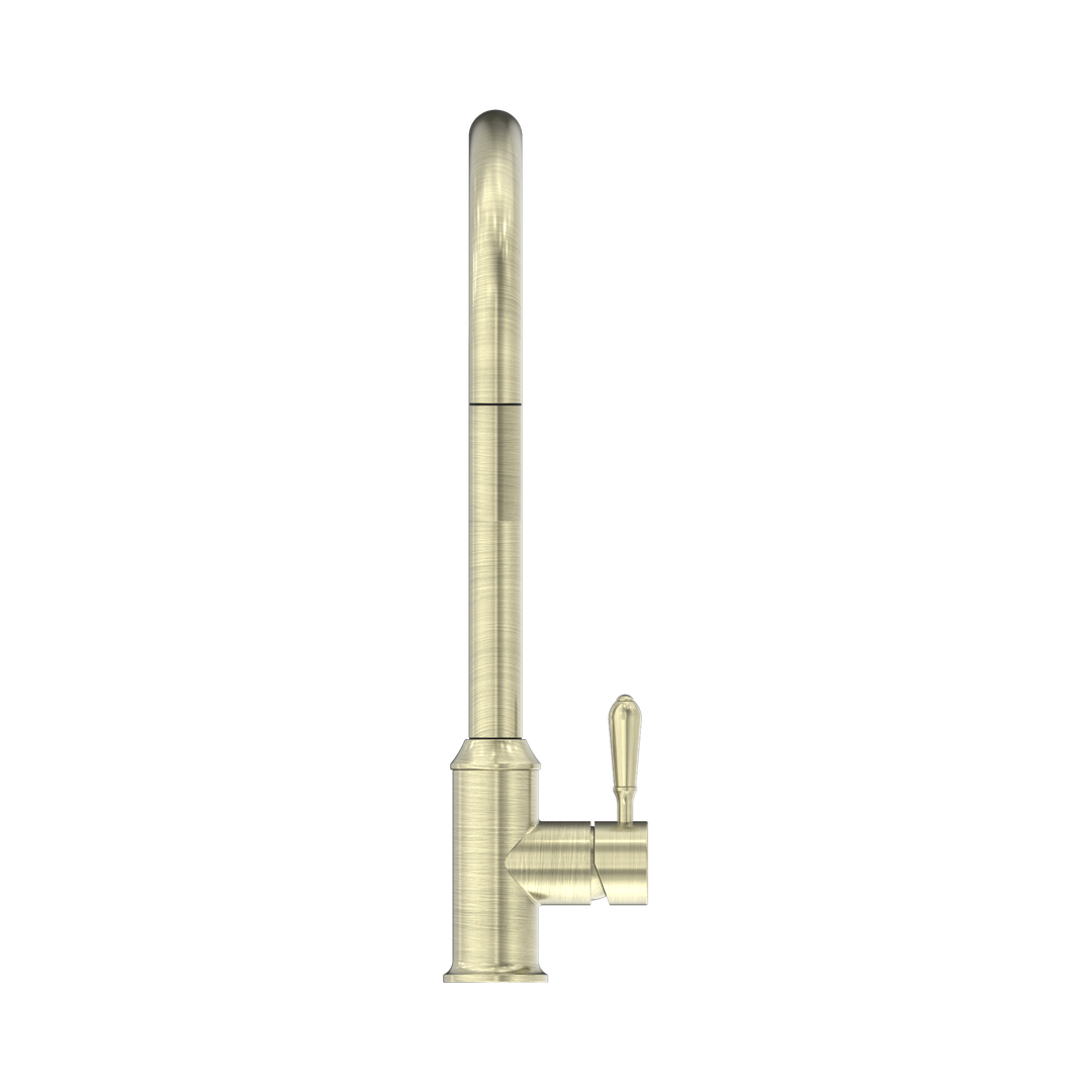 York Pull Out Sink Nero Mixer With Vegie Spray Function With Metal Lever - Aged Brass