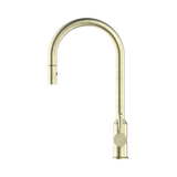 York Pull Out Sink Nero Mixer With Vegie Spray Function With Metal Lever - Aged Brass