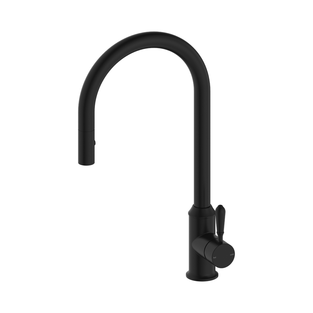 York Pull Out Sink Nero Mixer With Vegie Spray Function With Metal Lever - Matte Black