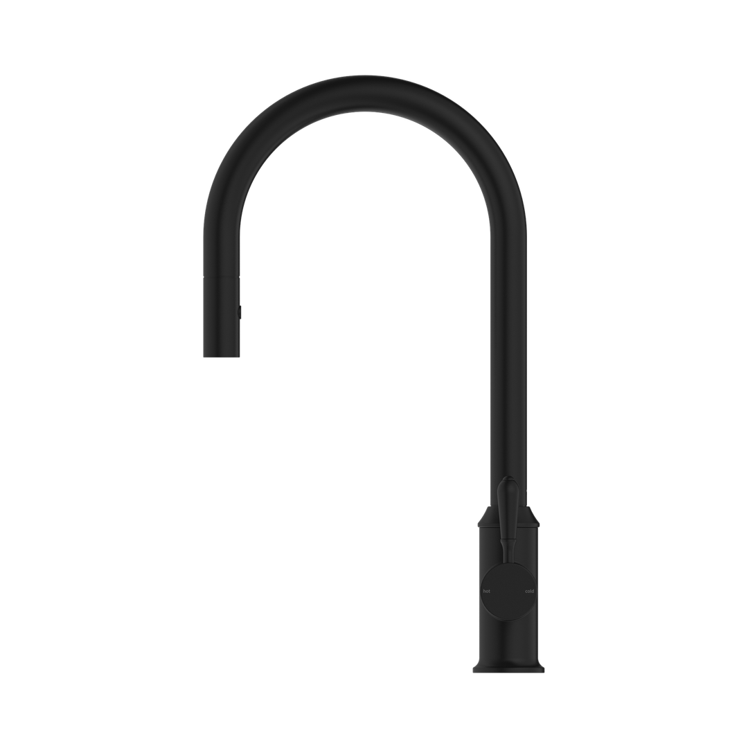 York Pull Out Sink Nero Mixer With Vegie Spray Function With Metal Lever - Matte Black