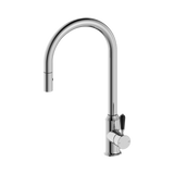 Nero York Pull Out Sink Mixer With Vegie Spray Function With Black Porcelain Lever - Chrome
