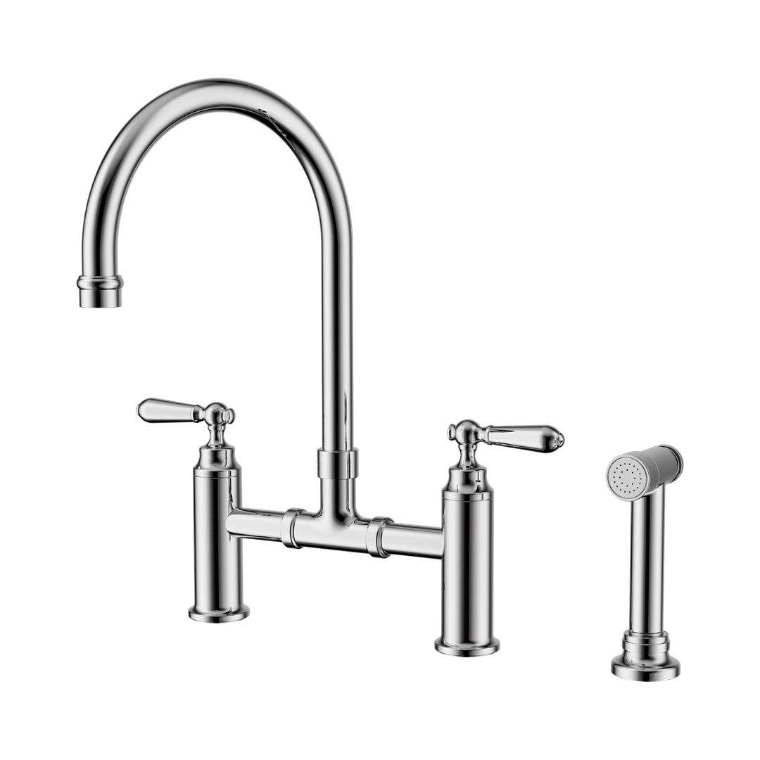 Nero York Bridge Kitchen Set With Hand Spray - Chrome