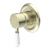 Nero York Shower Mixer With White Porcelain Lever - Aged Brass
