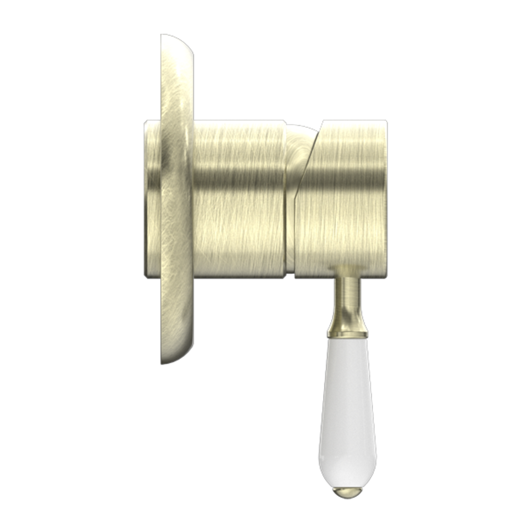 Nero York Shower Mixer With White Porcelain Lever - Aged Brass