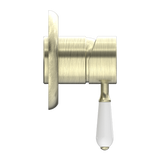 Nero York Shower Mixer With White Porcelain Lever - Aged Brass
