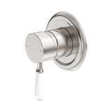 Nero York Shower Mixer With White Porcelain Lever - Brushed Nickel