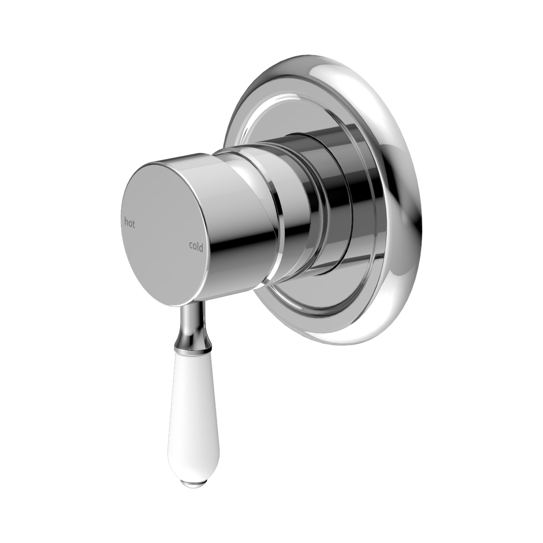 Nero York Shower Mixer With White Porcelain Lever - Chrome