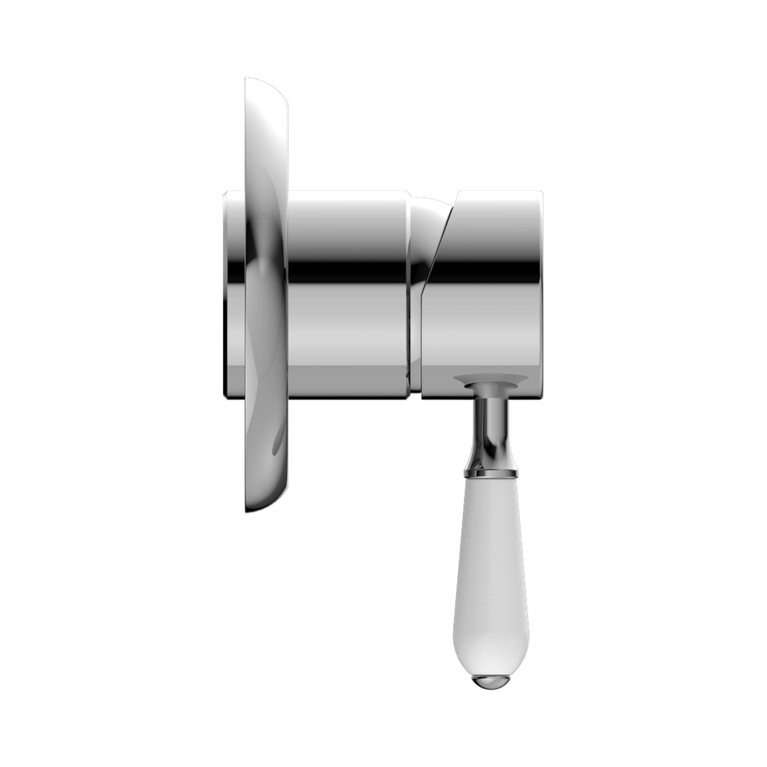 Nero York Shower Mixer With White Porcelain Lever - Chrome