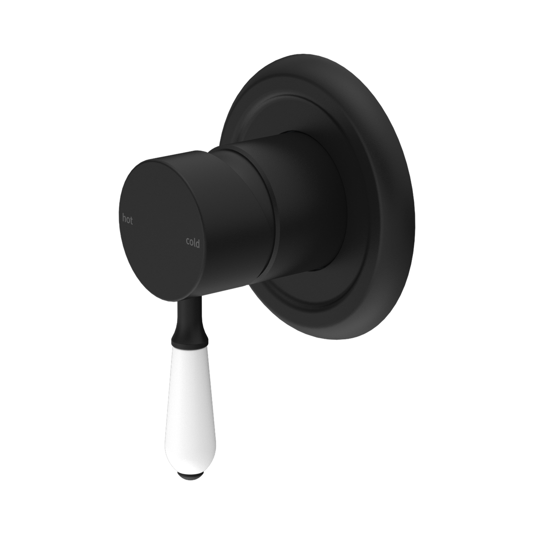 NERO YORK SHOWER MIXER WITH WHITE PORCELAIN LEVER - Matte Black