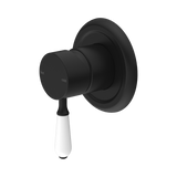 NERO YORK SHOWER MIXER WITH WHITE PORCELAIN LEVER - Matte Black