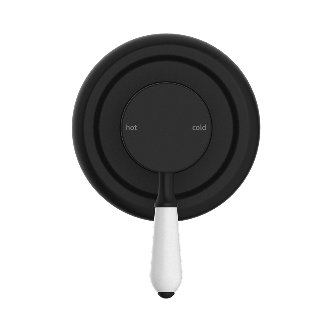 NERO YORK SHOWER MIXER WITH WHITE PORCELAIN LEVER - Matte Black