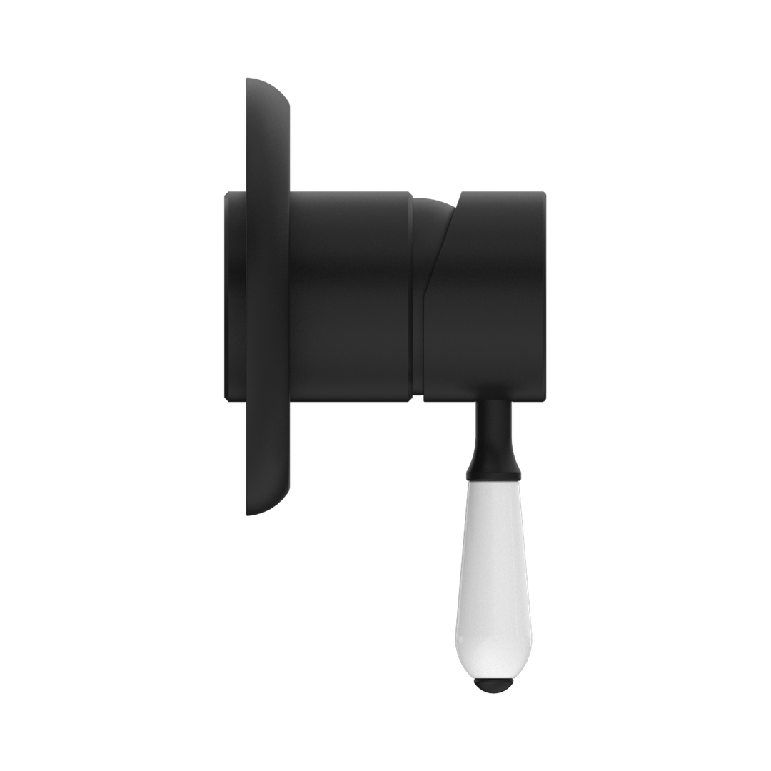NERO YORK SHOWER MIXER WITH WHITE PORCELAIN LEVER - Matte Black