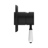 NERO YORK SHOWER MIXER WITH WHITE PORCELAIN LEVER - Matte Black