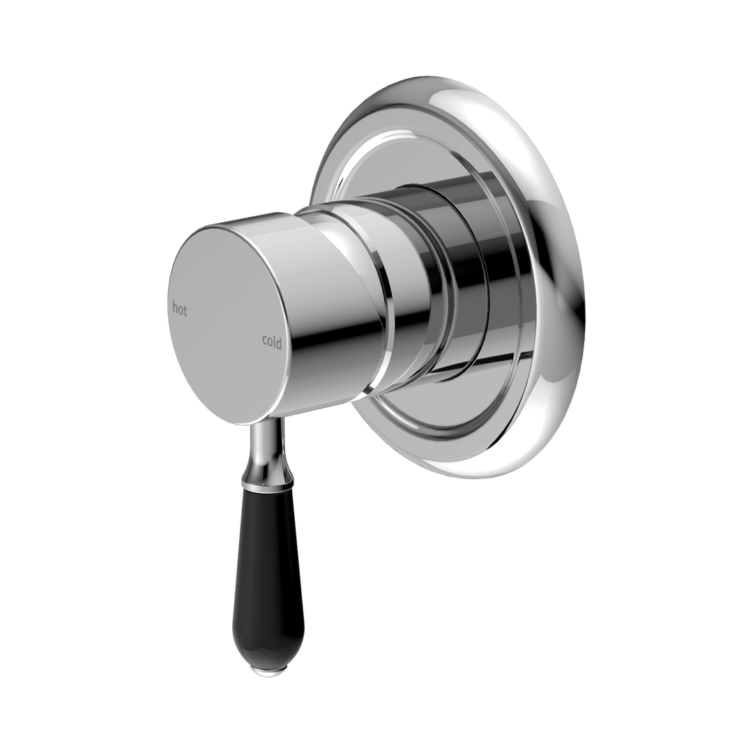 Nero York Shower Mixer With Black Porcelain Lever - Chrome