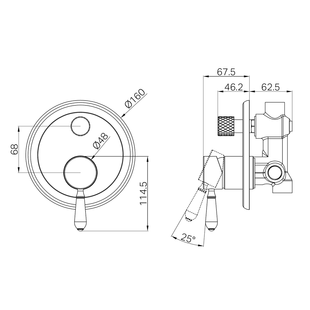 Nero York Shower Mixer With Diverter With Metal Lever - Chrome