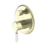 Nero York Shower Mixer With Diverter With White Porcelain Lever - Aged Brass