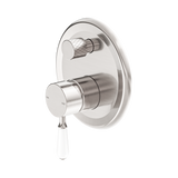 Nero York Shower Mixer With Diverter With White Porcelain Lever - Brushed Nickel