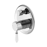 Nero York Shower Mixer With Diverter With White Porcelain Lever - Chrome