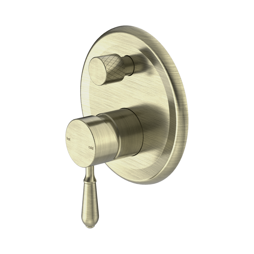 Nero York Shower Mixer With Diverter With Metal Lever - Aged Brass