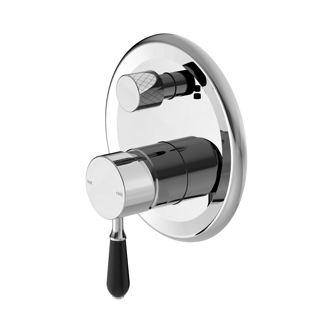 Nero York Shower Mixer With Diverter With Black Porcelain Lever - Chrome