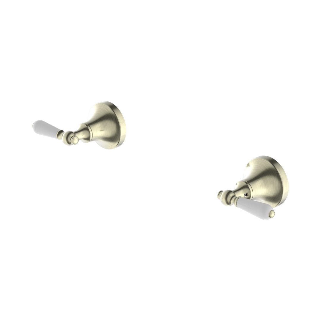 Nero York Wall Top Assemblies With White Porcelain Lever - Aged Brass
