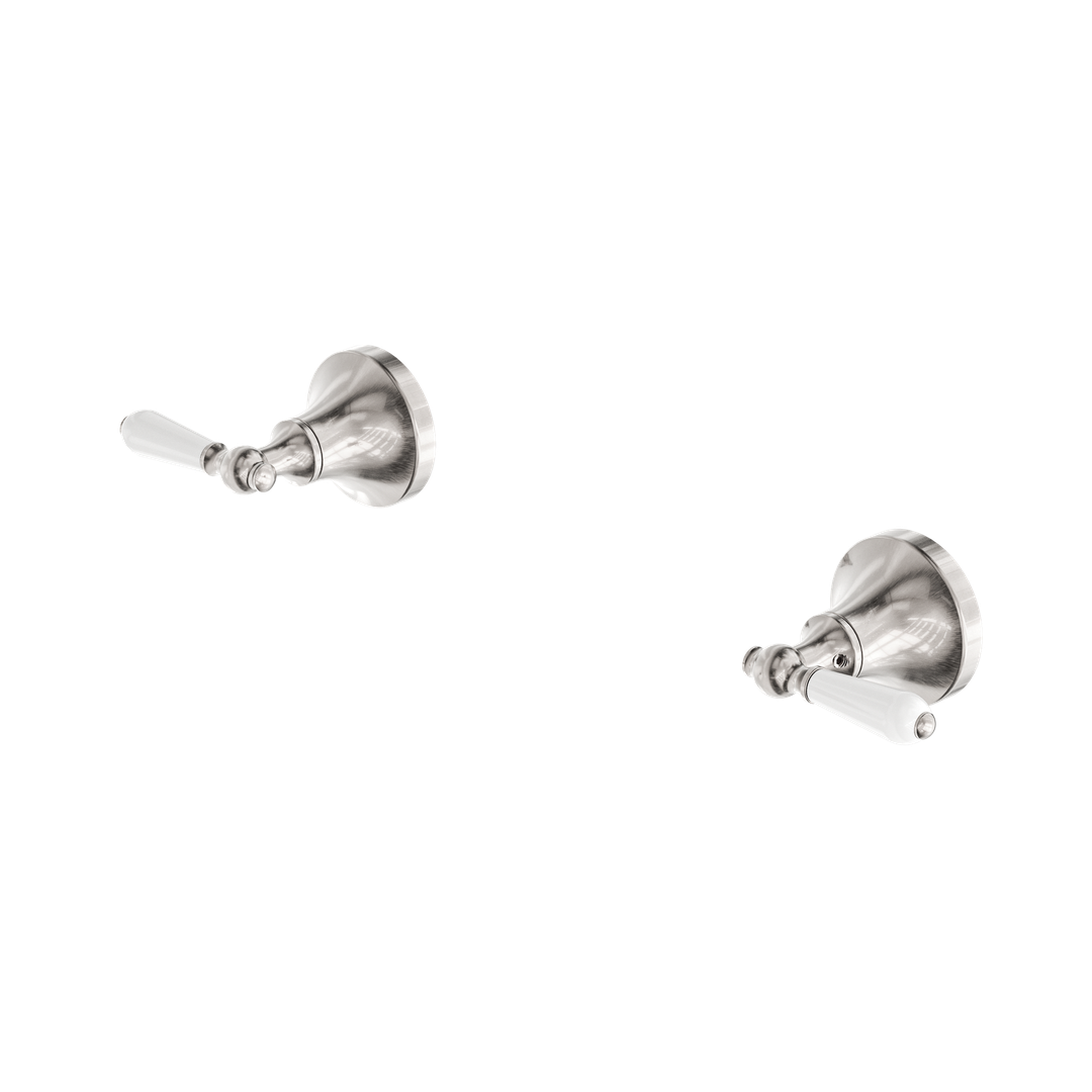 Nero York Wall Top Assemblies With White Porcelain Lever - Brushed Nickel