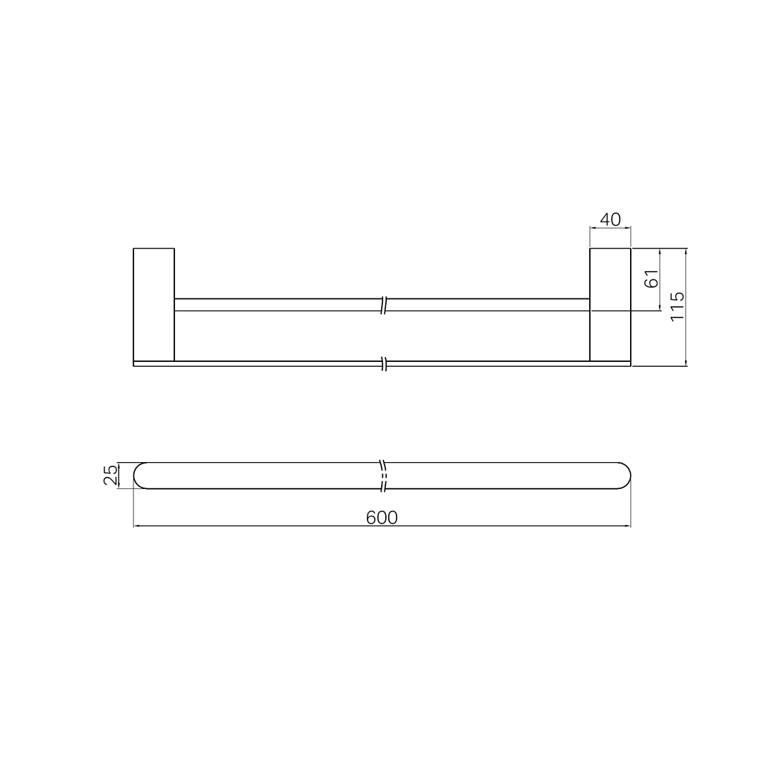 Nero Bianca Double Towel Rail 600Mm - Chrome