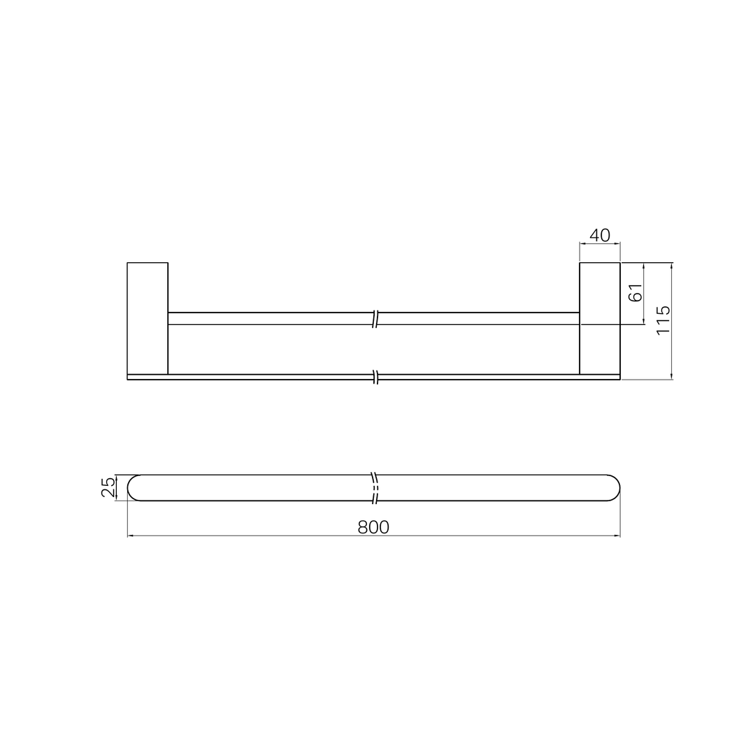 Nero Bianca Double Towel Rail 800Mm - Gunmetal