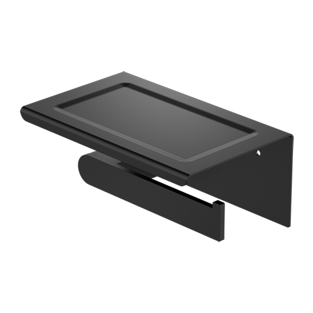 Nero Bianca Toilet Roll Holder With Phone Shelf - Matt Black