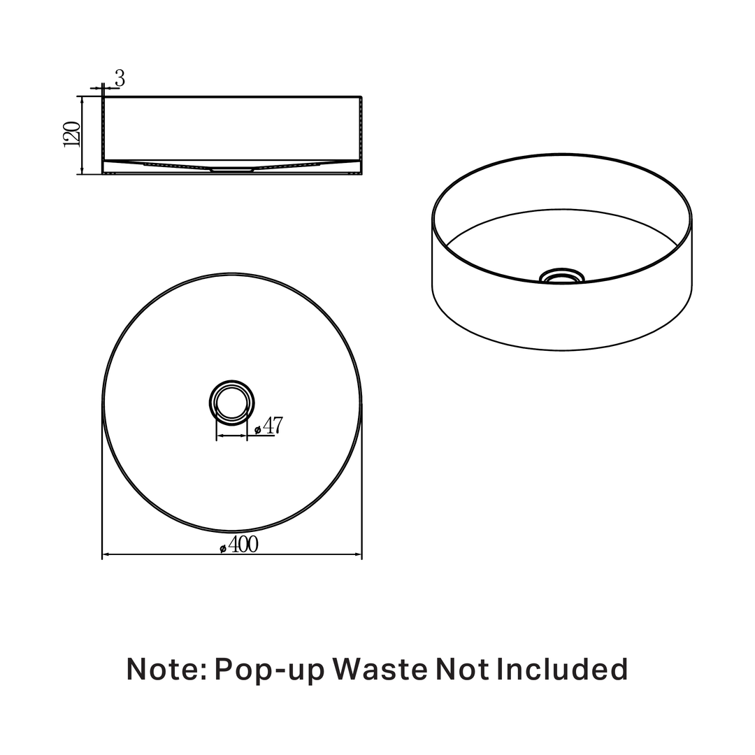 Nero Opal Round 400Mm Stainless Steel Basin - Brushed Nickel