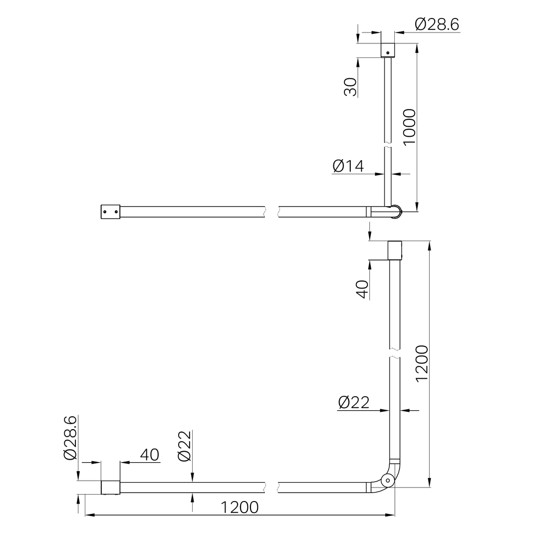 Nero Mecca Care Curtain Rail 1200X1200Mm 90 Degree - Brushed Bronze
