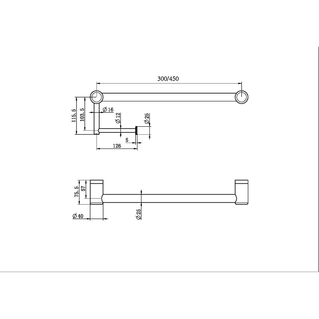 Nero Mecca Care 25mm Toilet Roll Rail 450mm - Brushed Nickel