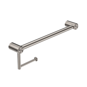 Nero Mecca Care 32mm Grab Rail With Toilet Roll Holder 450mm - Brushed Nickel