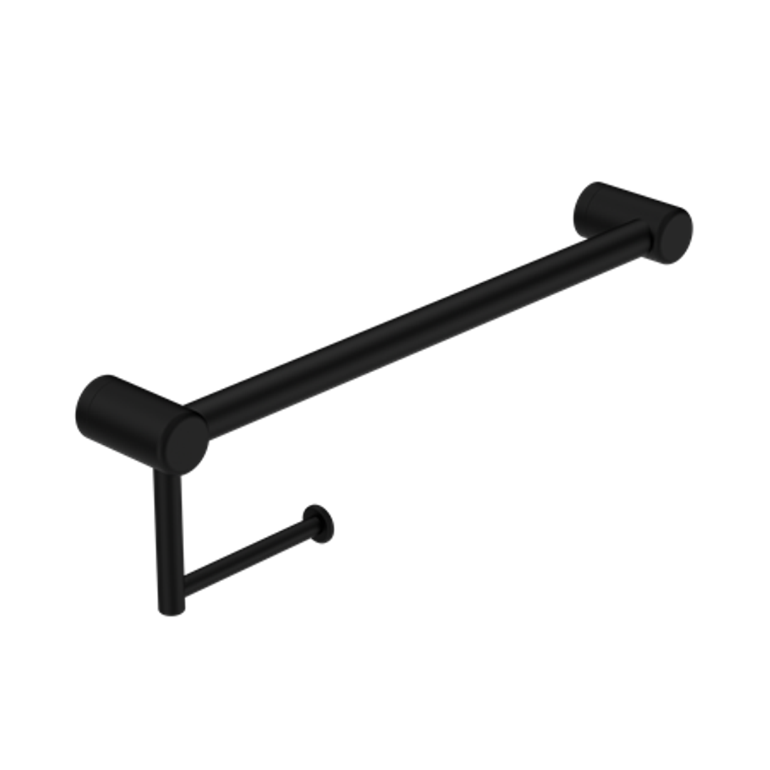 Nero Mecca Care 32mm Grab Rail With Toilet Roll Holder 450mm - Matt Black