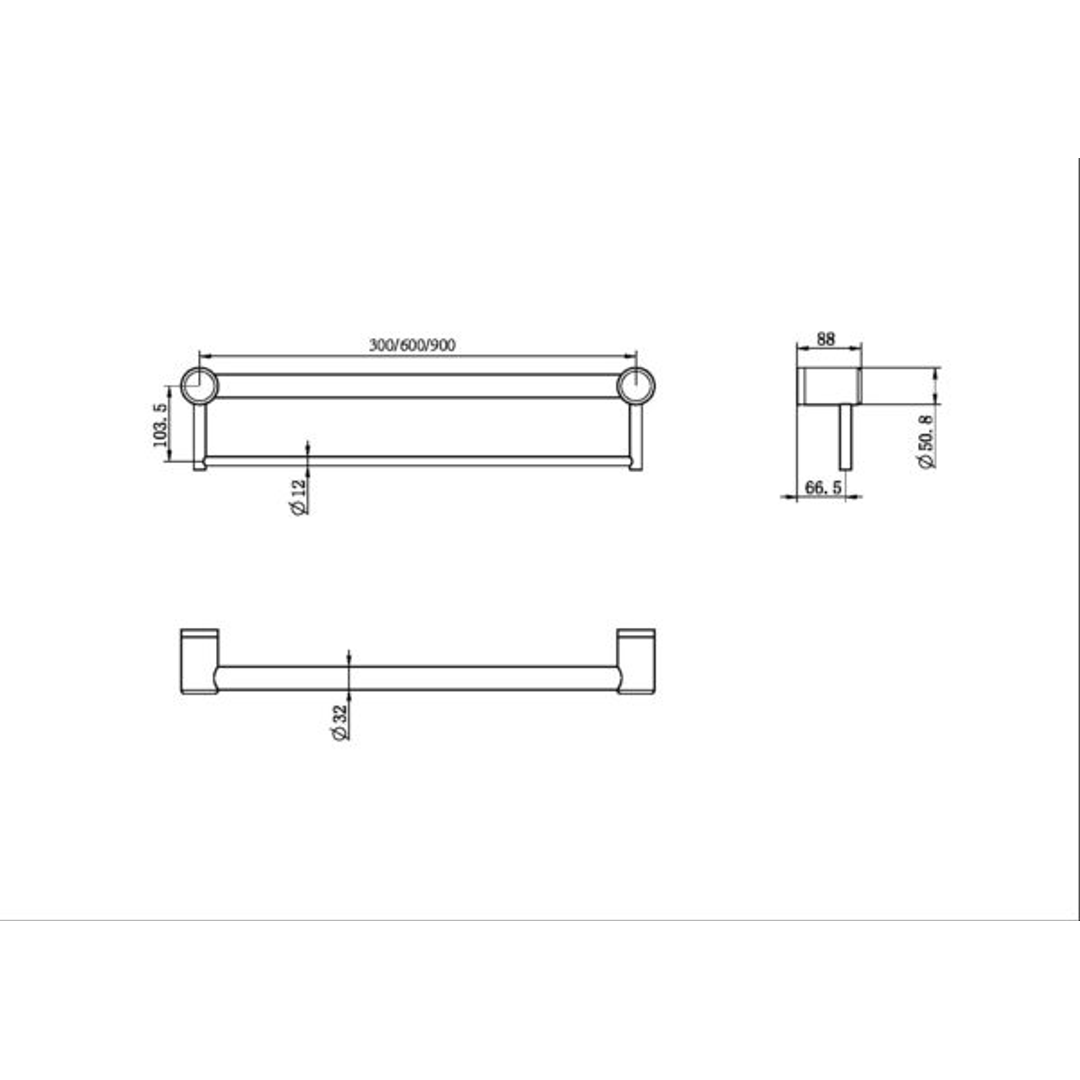 Mecca Care 32mm Nero Grab Rail With Towel Holder 600mm - Gunmetal