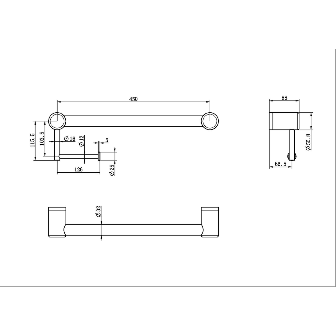 Nero Mecca Care 32mm Grab Rail With Toilet Roll Holder 450mm - Gunmetal