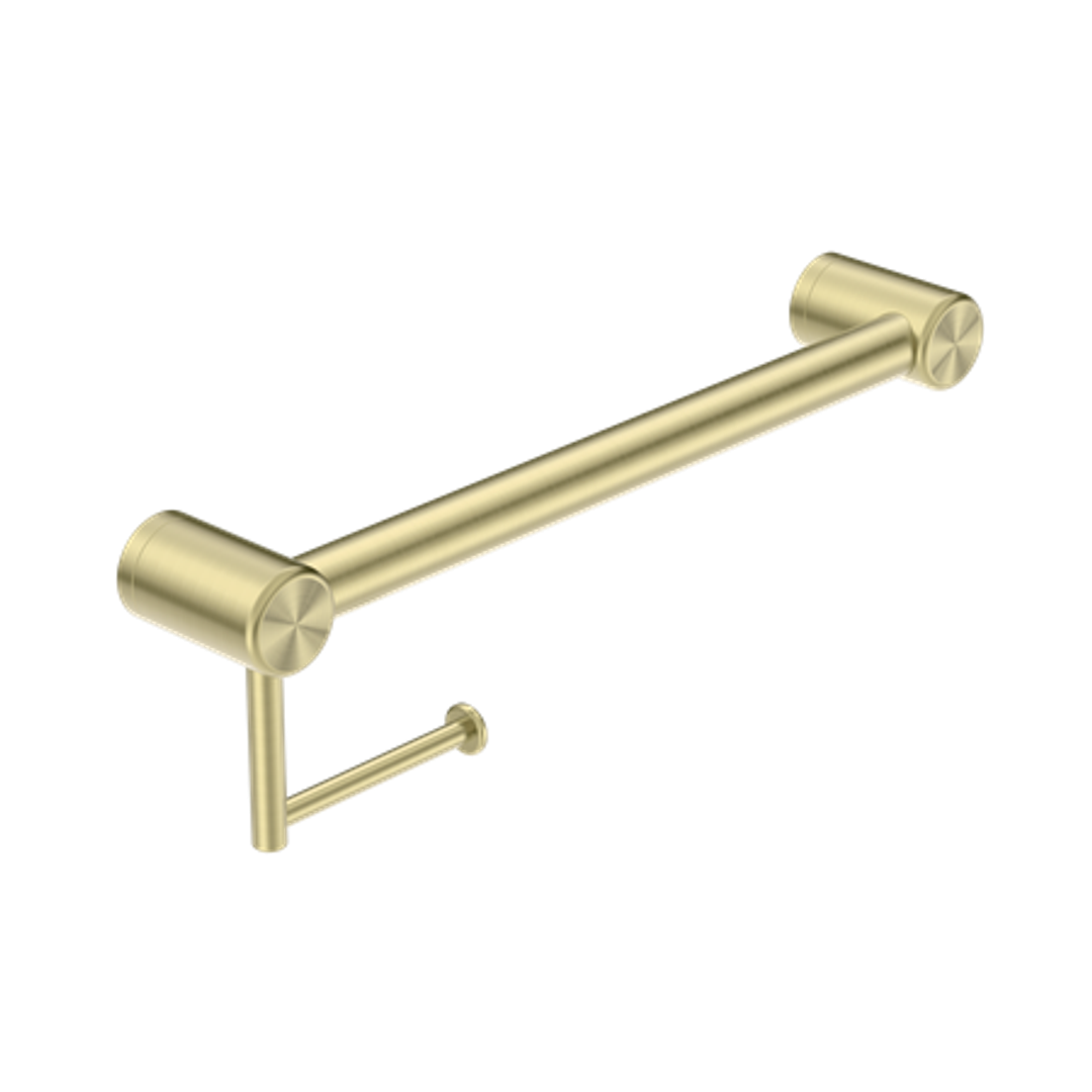 Nero Mecca Care 32mm Grab Rail With Toilet Roll Holder 450mm - Brushed Gold