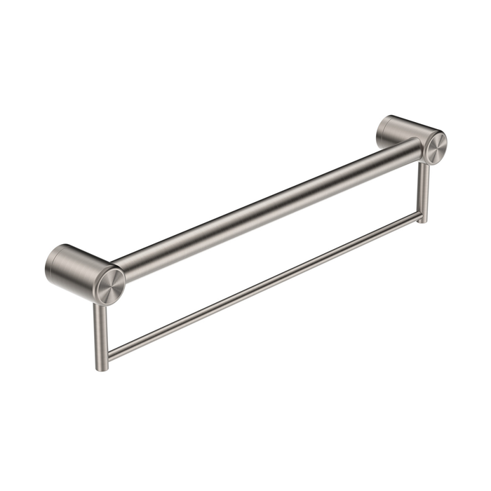 Nero Mecca Care 32mm Grab Rail With Towel Holder 600mm - Brushed Nickel