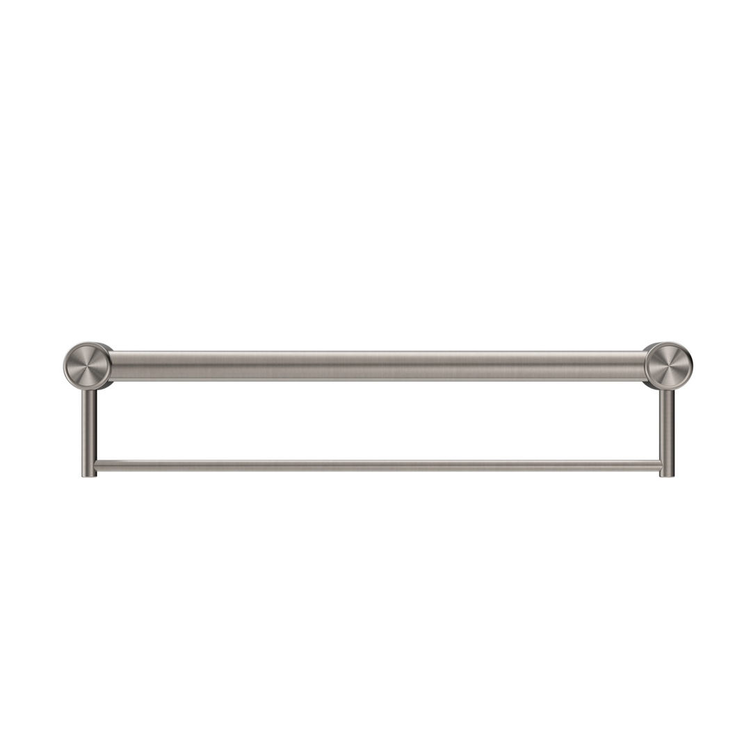 Nero Mecca Care 32mm Grab Rail With Towel Holder 600mm - Brushed Nickel