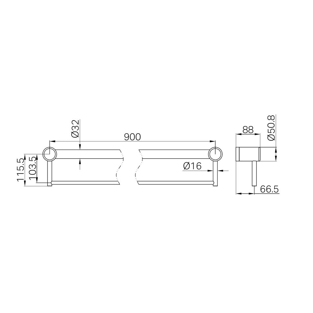 Mecca Care 32mm Grab Rail With Nero Towel Holder 900mm - Chrome